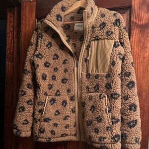 Abercrombie & Fitch Tan and Black Patterned fleece puffy Jacket